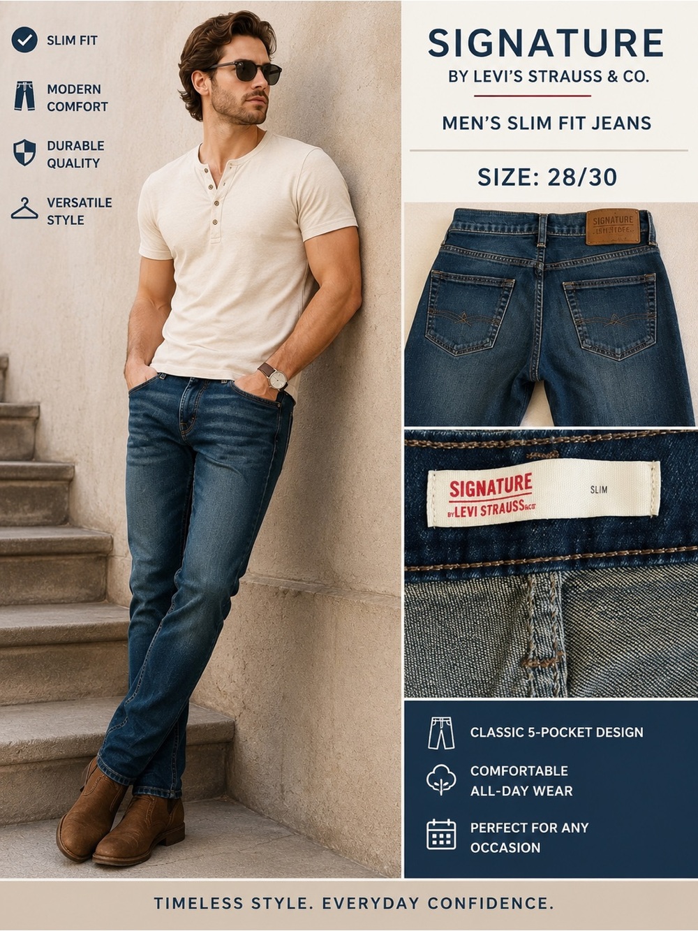 Signature by Levi Strauss Men's Slim Fit Jeans W28 L30